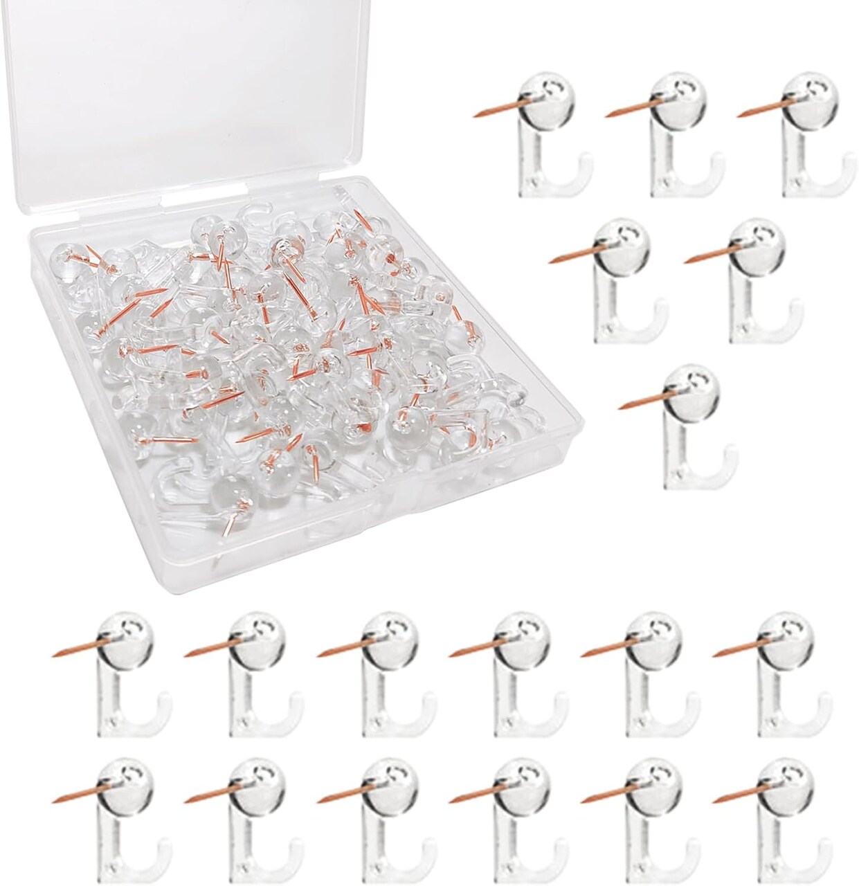 Push Pin Hooks, 50Pcs Cork Board Thumb Tacks Hooks, Decorative Push Pin Hooks for Walls, Photo Wall, Bulletin Boards, Map, Offices, Schools,